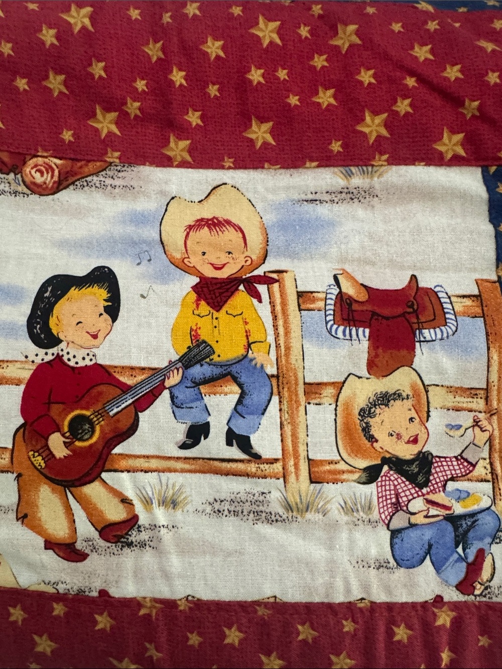 Handmade Western Patchwork Baby Quilt in Red, Blue & White - Picture 3 of 3